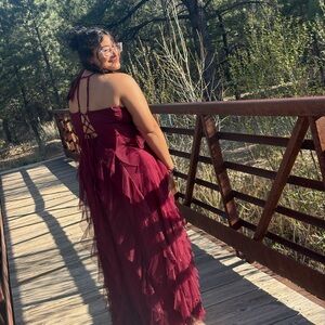 Elegant Burgundy Halter Gown